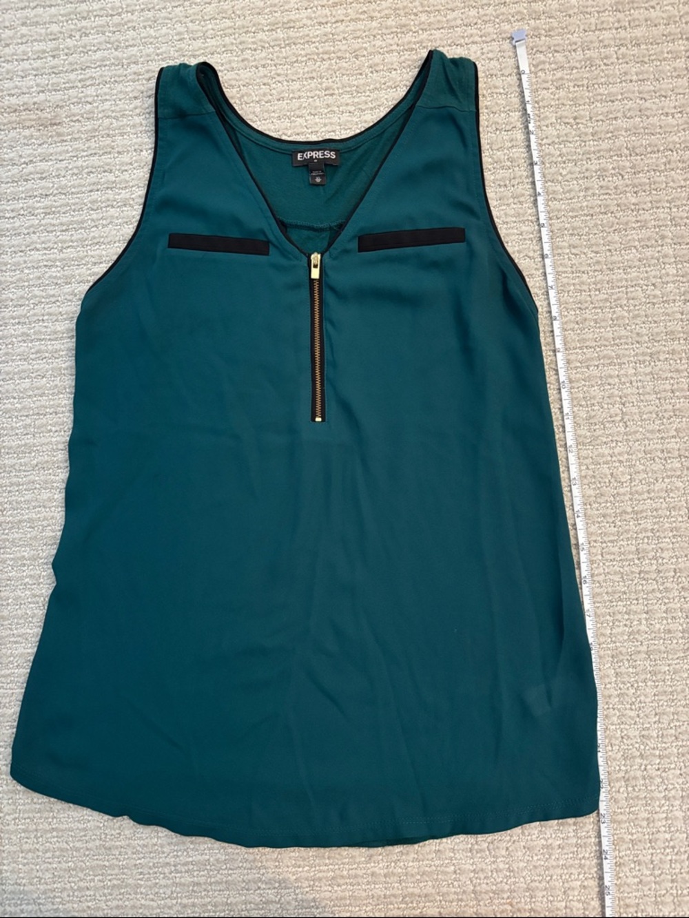 Express Women's Teal Zip-Front Sleeveless Top